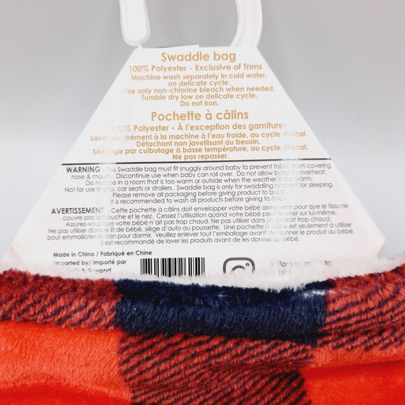 Red/Black Buffalo Plaid Fleece Cozy Baby Winter Velcro Swaddle Bag Sz 0-3 Months - Picture 6 of 6